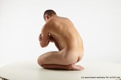 Nude Man White Muscular Short Brown Sitting poses - ALL Sitting poses - on knees Realistic